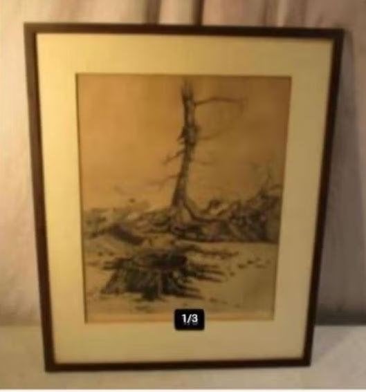 Beau dessin ancien « Paysage désertique » - signé, Antiquités & Art, Art | Dessins & Photographie, Enlèvement ou Envoi, Dessin