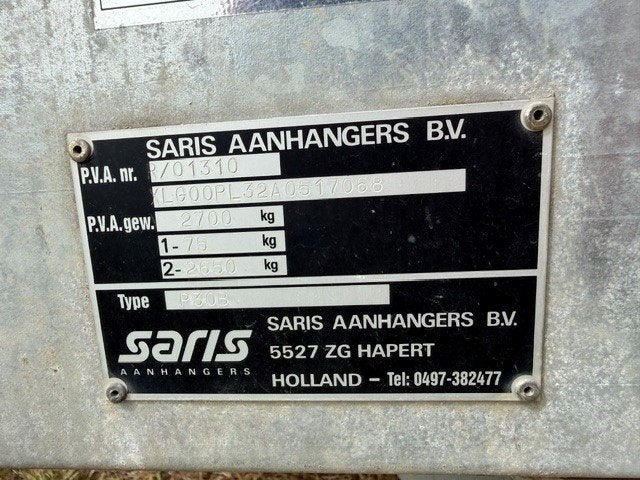 Remorque avec auvent, remorque à plateau Saris, Enlèvement, Comme neuf
