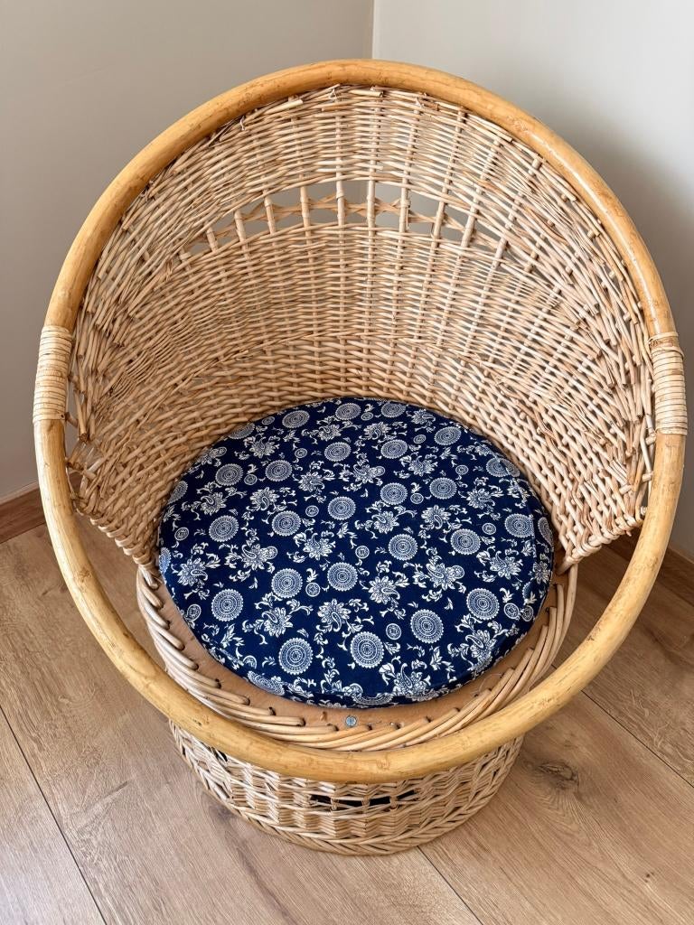 Fauteuil en rotin vintage avec coussin - style papasan, Antiquités & Art, Enlèvement