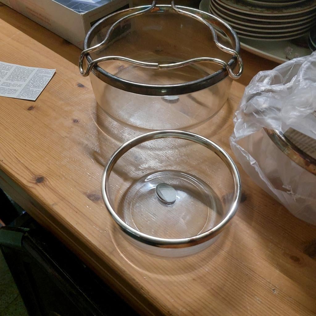 2 stel glazen kommen met zilver omlijst sheratonn, Antiek en Kunst, Ophalen