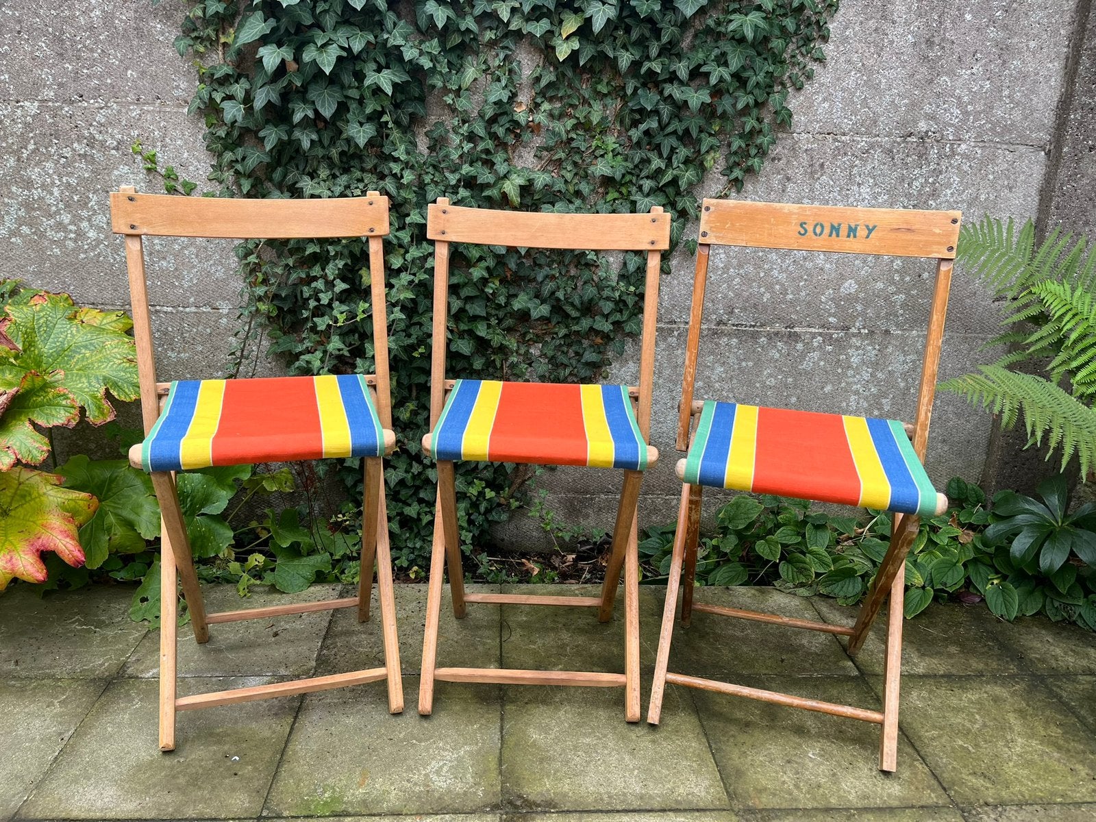 3 chaises pliantes/chaises de camping vintage bois et toile, Enlèvement ou Envoi, Utilisé, X, Bois