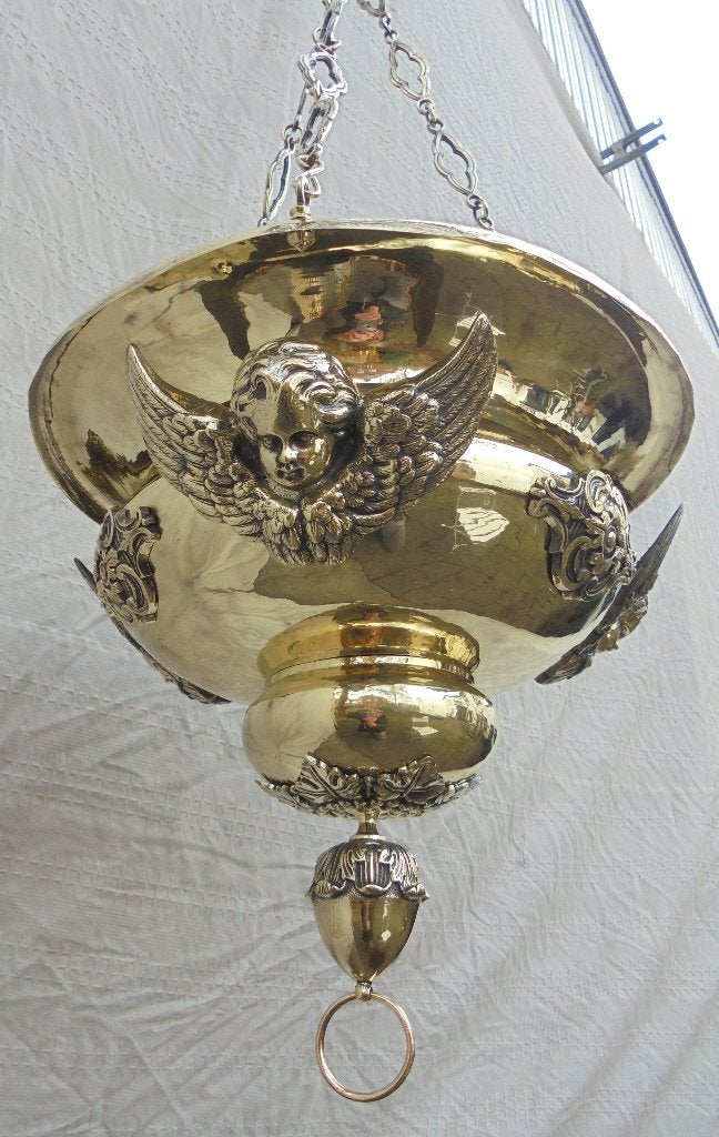 Mooie grote koperen godslamp religieus., Ophalen of Verzenden