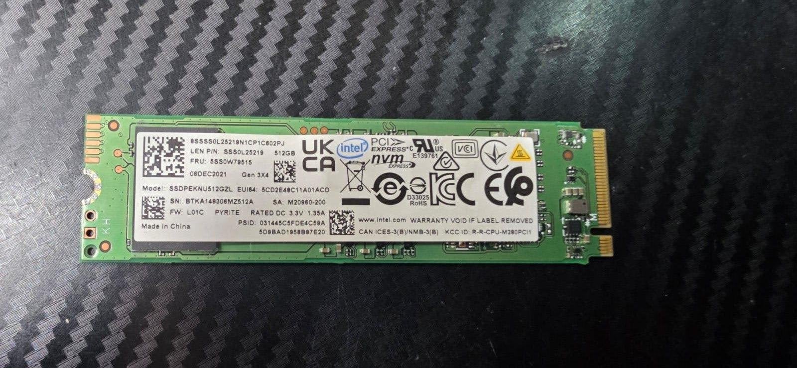 Ssd Intel 512 gb (NVMe), Computers en Software, Ophalen of Verzenden, SSD