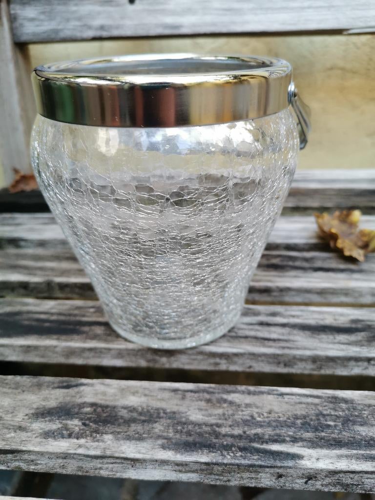 Ijsemmer vintage in craquelé glas met zilverkleurige rand., Enlèvement ou Envoi
