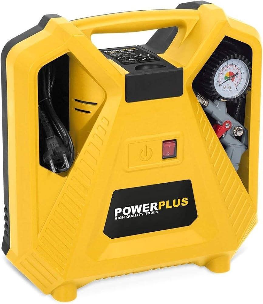 Powerplus POWX1704 Lucht 1100W olievrij + accessoires, Doe-het-zelf en Bouw, Compressors, Ophalen, Gebruikt, 6 tot 10 bar, Olievrij