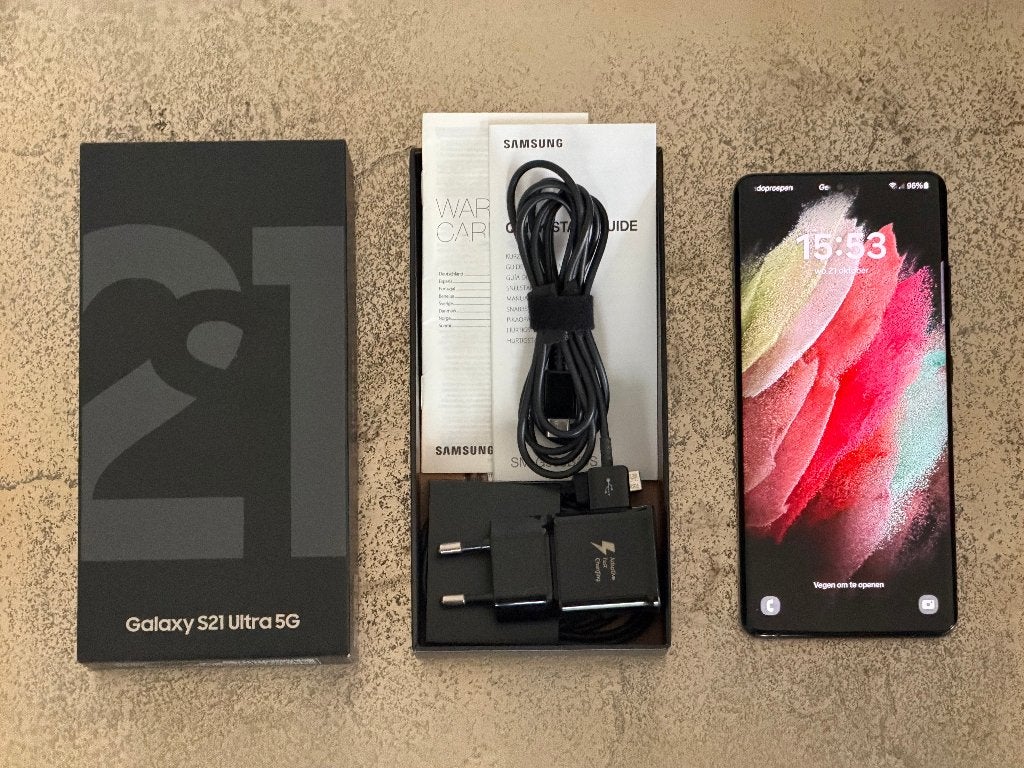 Samsung Galaxy S21 Ultra 5G 128GB zwart –  incl doos & lader, Telecommunicatie, Zwart, Touchscreen, Ophalen of Verzenden, Zo goed als nieuw