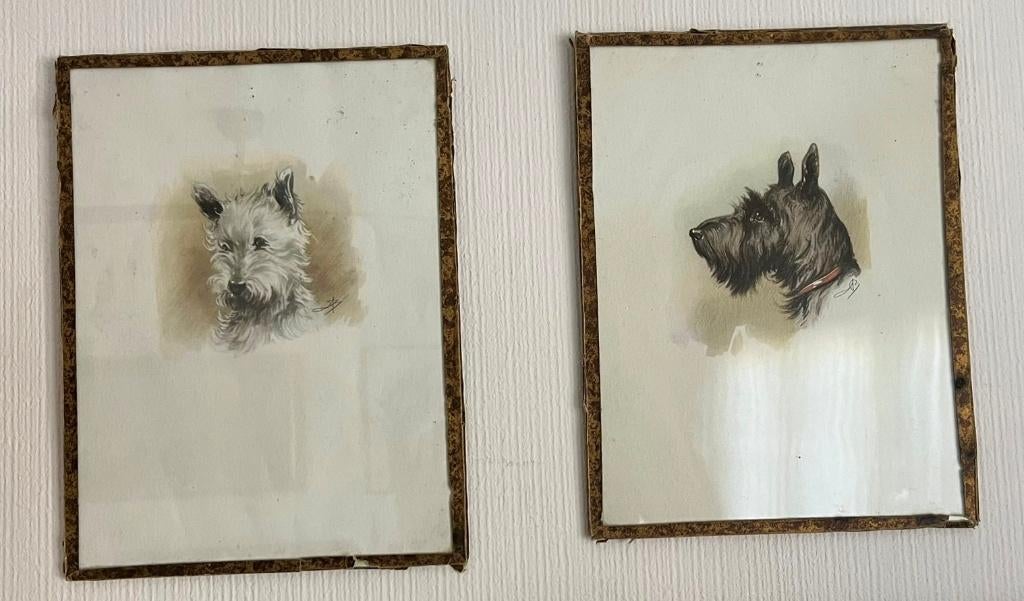 2 aquarelles en noir et blanc, Enlèvement ou Envoi