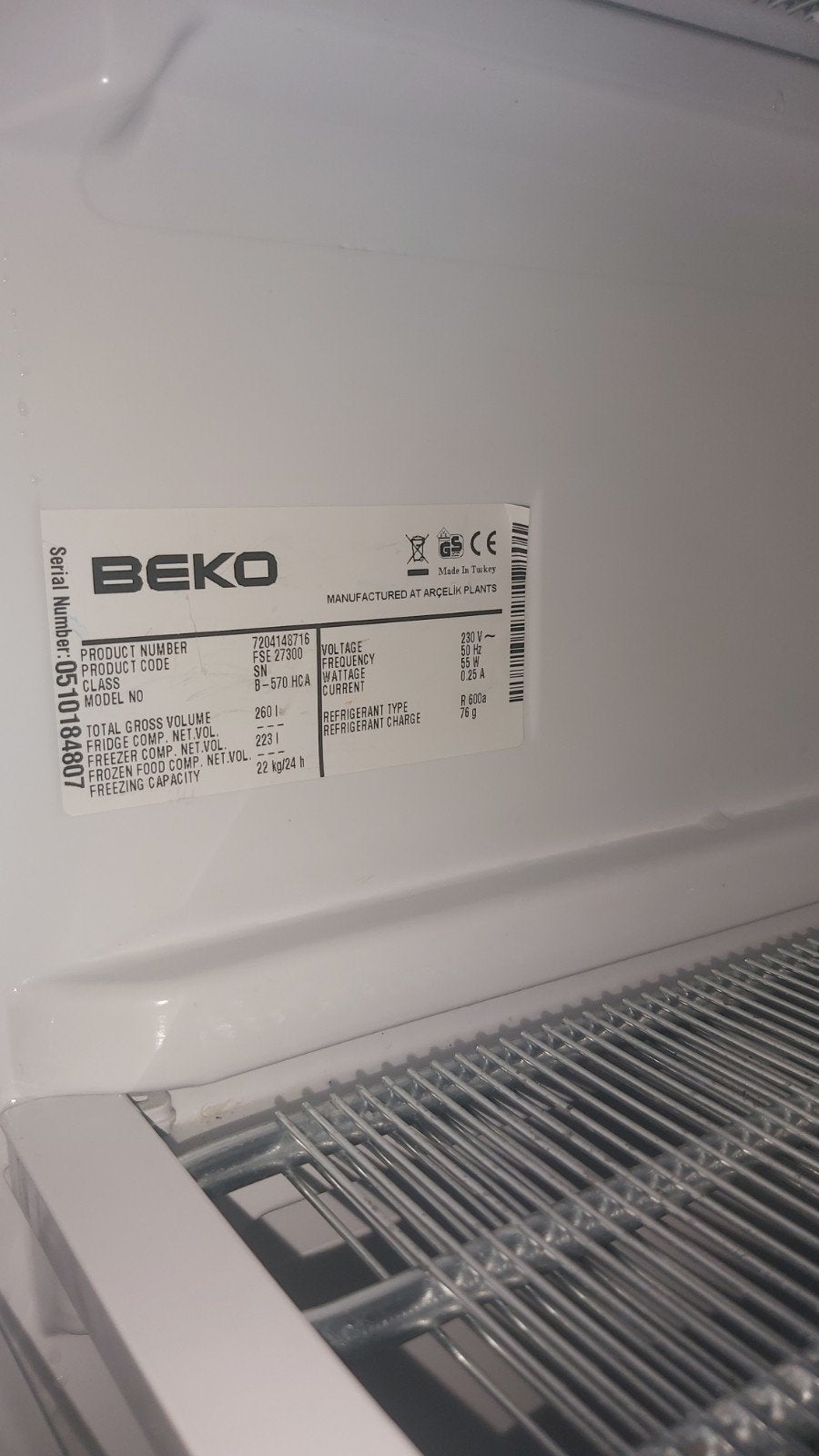 diepvries BEKO energieverbruik A, Elektronische apparatuur, Gebruikt, Minder dan 60 cm, 160 cm of meer, Energieklasse A of zuiniger