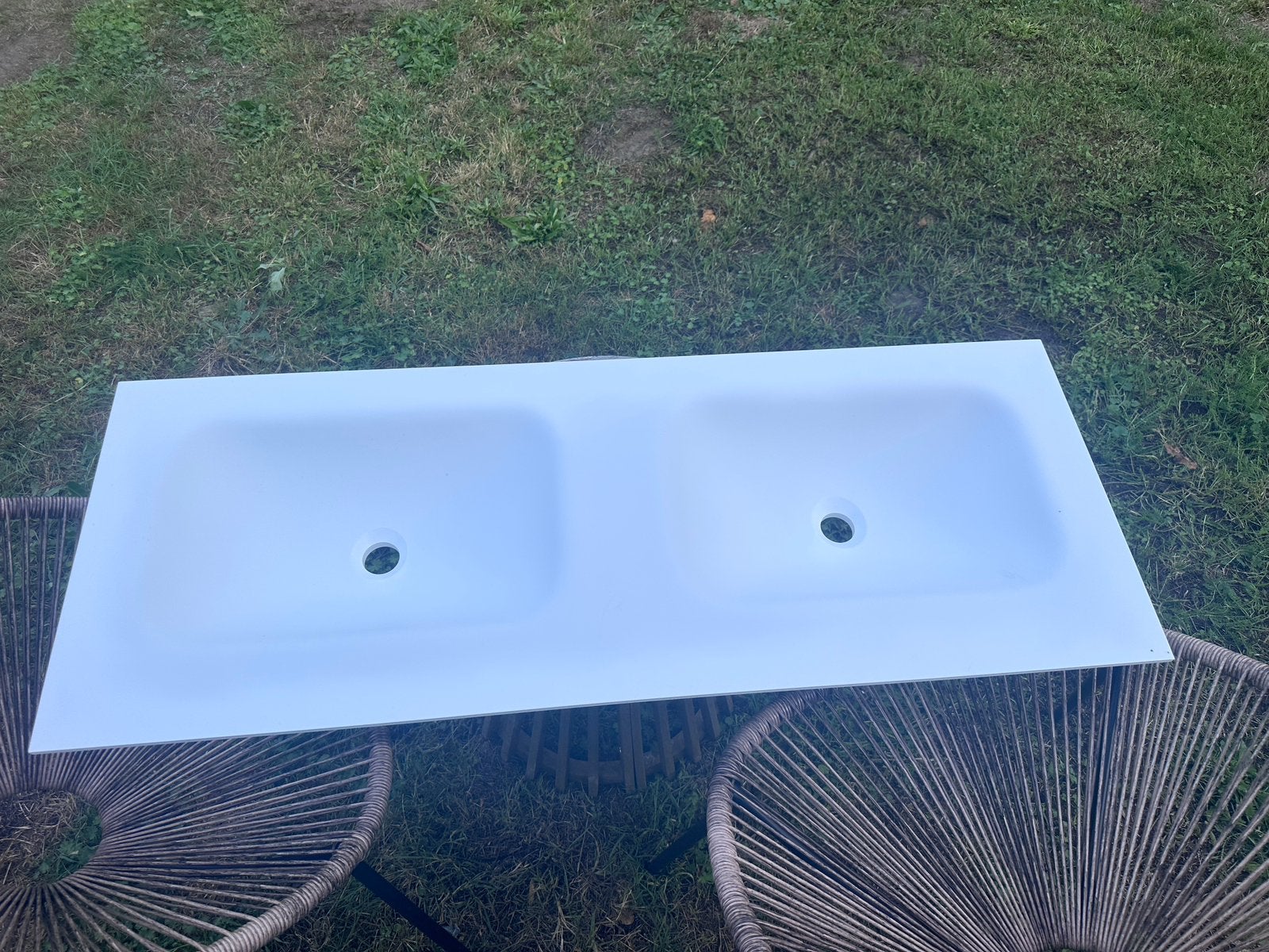 Dubbele wasbak van solid surface, Huis en Inrichting, Ophalen, 100 tot 150 cm, 100 tot 150 cm, Nieuw