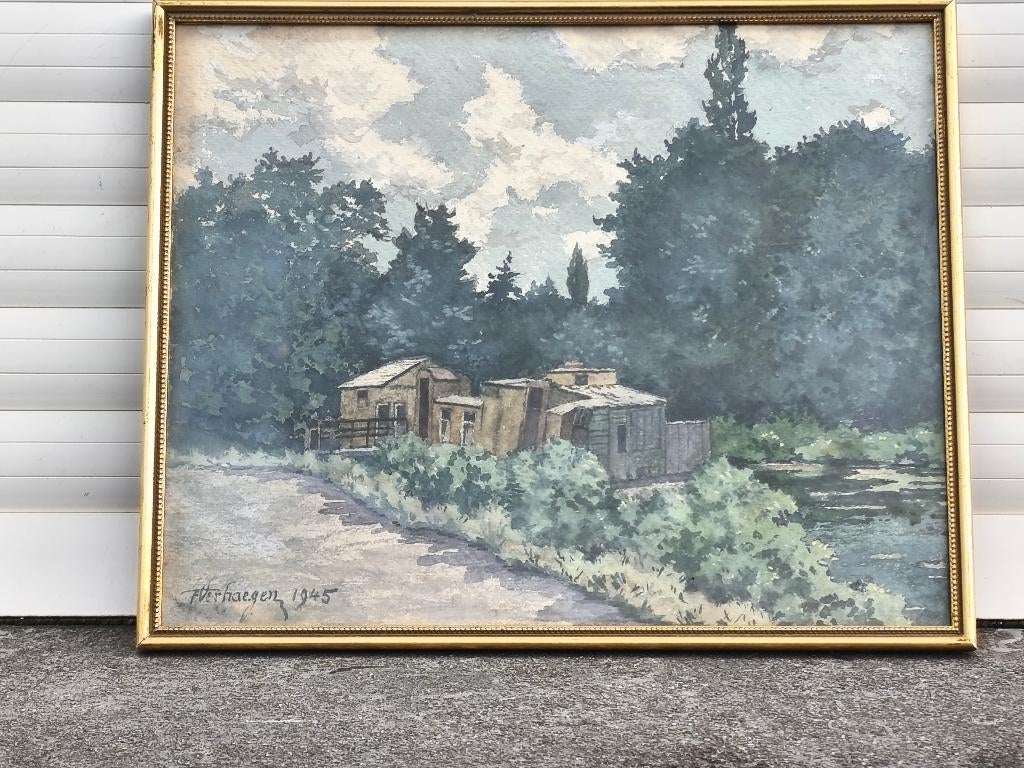Aquarelle signe fernand verhaegen, Antiquités & Art, Enlèvement ou Envoi