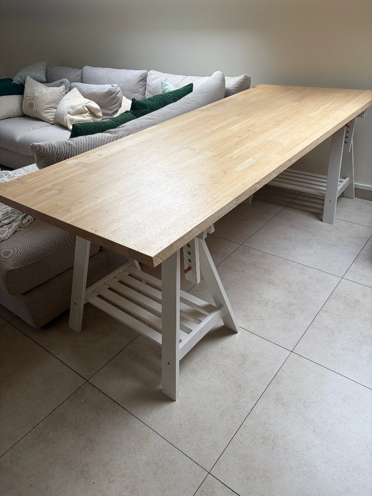 Table en chêne plein et trétaux blanc 205x80cm, Enlèvement, Utilisé, Chêne