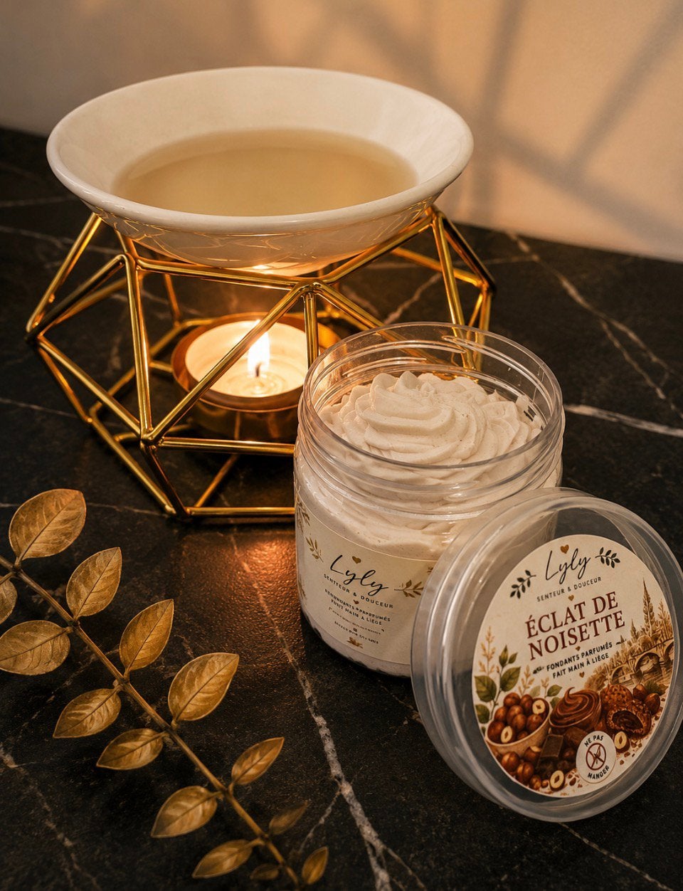Fondant parfumé chantilly éclats de noisette 50g, Enlèvement ou Envoi, Beige, Bougie, Cire