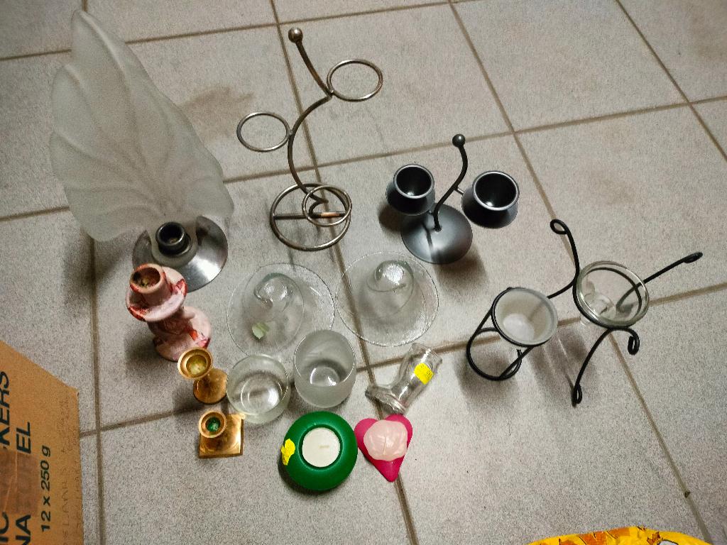 lot kandelaars kaarsen theelichtje fonte glas verjaardag juf, Ophalen of Verzenden