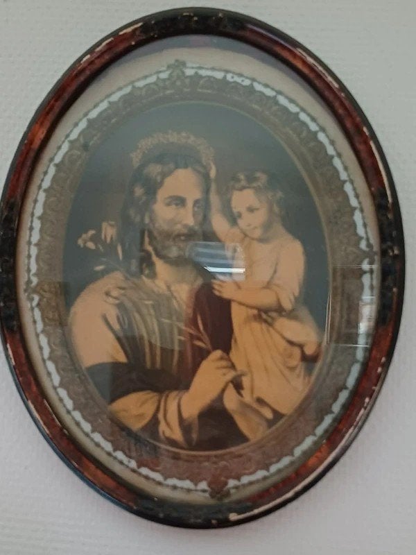 Cadre ovale ancien bombé Saint Joseph et l'Enfant Jésus, Envoi