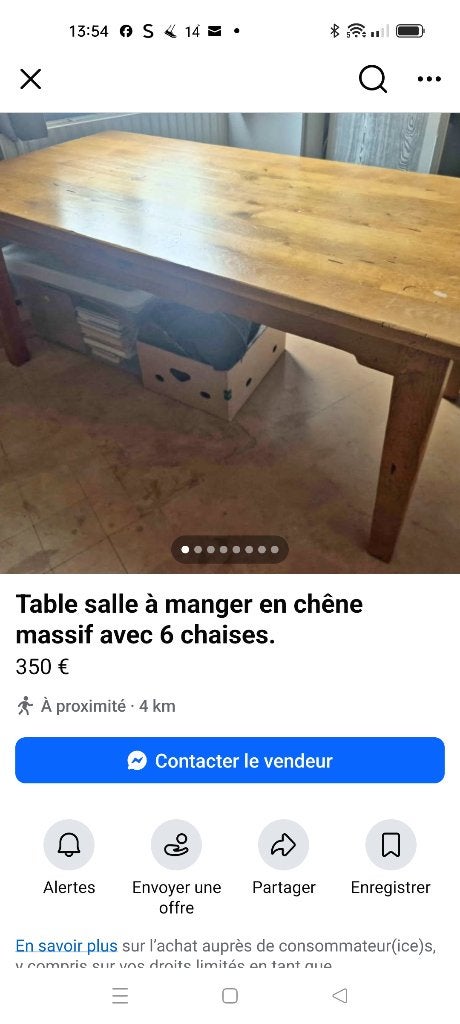 Table en chêne massif et 6 chaises, 150 à 200 cm, 50 à 100 cm, Enlèvement, Utilisé