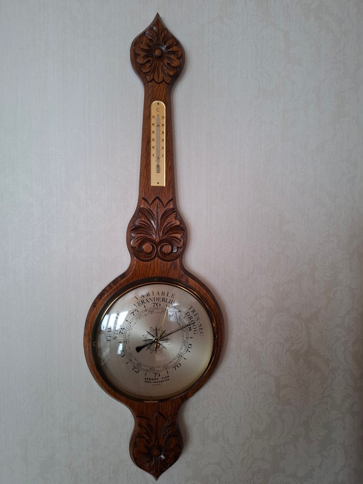 Vintage Barometer Armand Pien 81 cm hoog, Ophalen, Zo goed als nieuw, Barometer