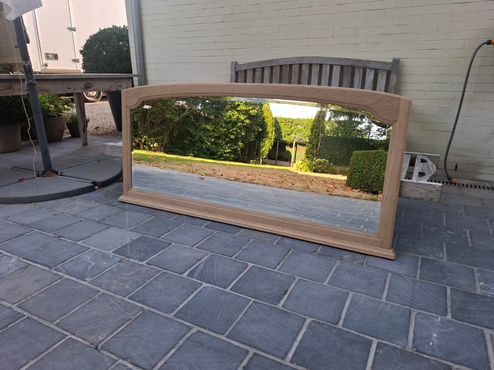 Facetspiegel met geluchtgomde massief eiken kader, Huis en Inrichting, Ophalen of Verzenden