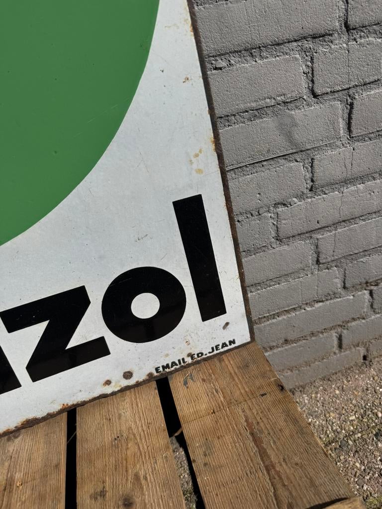 Benzoil olie oud emaille reclamebord, Ophalen