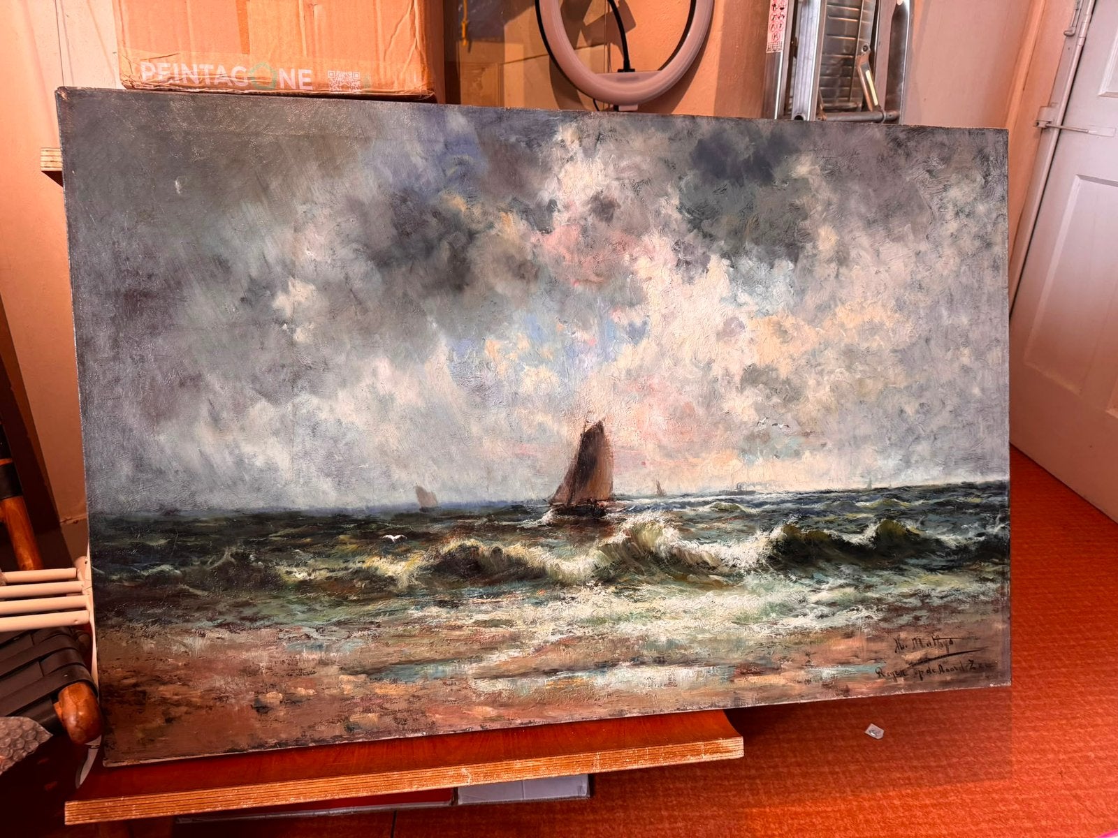 Peinture Marine Signée H. Mathys • huile sur toile, Enlèvement ou Envoi, Paysage, Toile