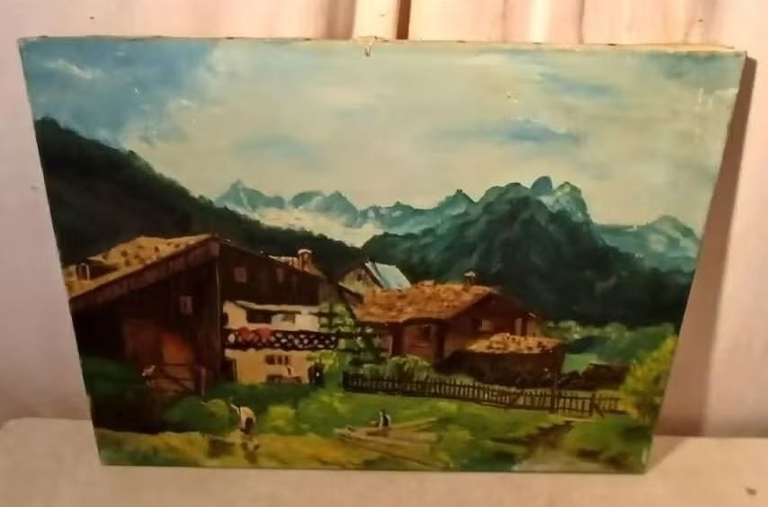 œuvre peinte ancienne « Village près de Bergen » Laerenbergh, Antiquités & Art, Enlèvement ou Envoi, Peinture à l'huile, Paysage
