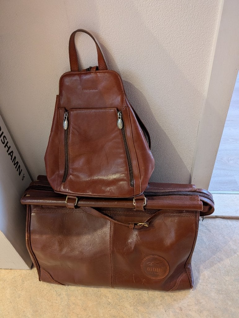Weekendtas en handtas, Ophalen, Zo goed als nieuw, Bruin