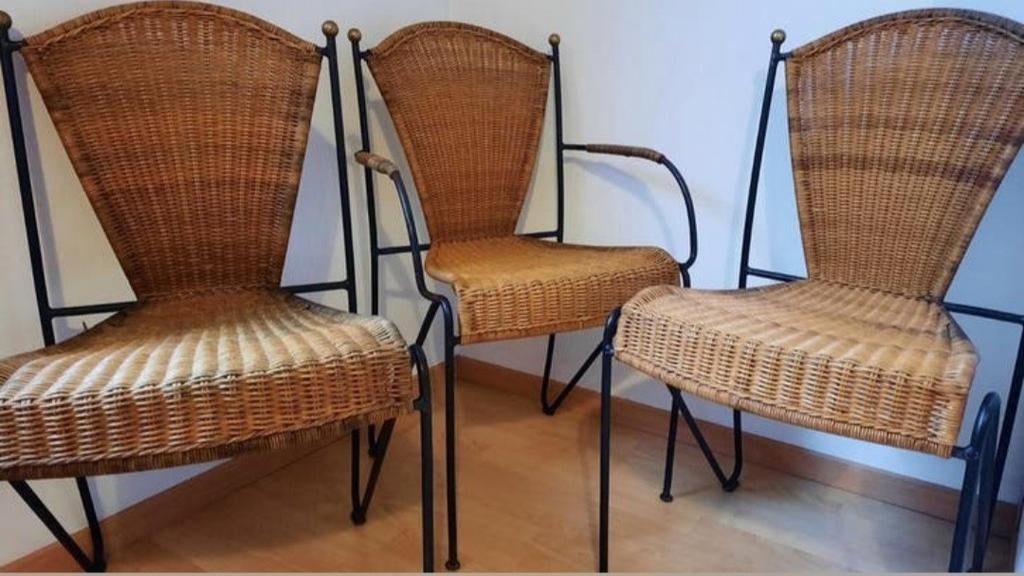 3 stoelen rotan zitting en gezwart smeedijzer, Ophalen