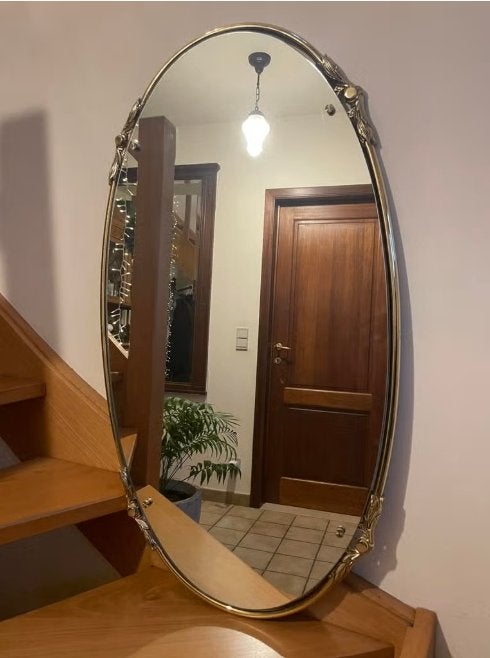 Grote ovalen spiegel goud, Ophalen, 100 tot 150 cm, Zo goed als nieuw, Ovaal