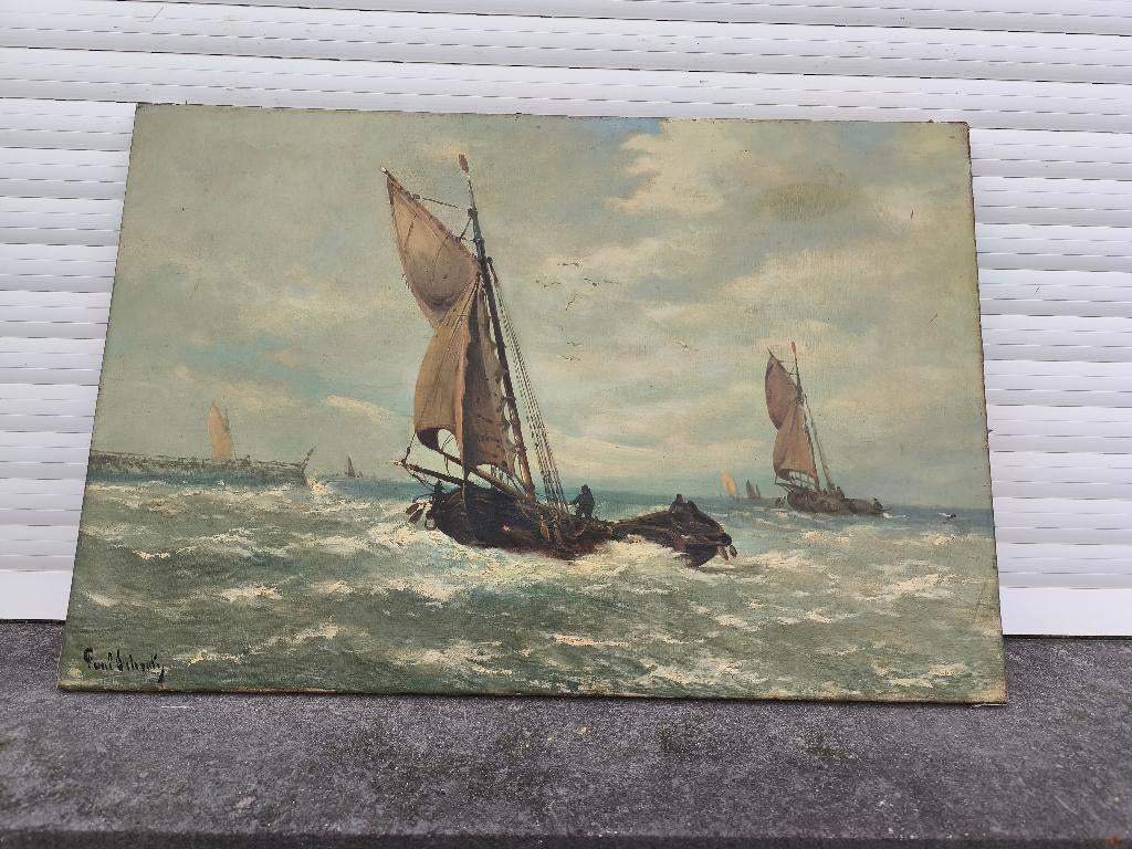Huile sur toile marine signe Paul schouten, Antiquités & Art, Enlèvement ou Envoi