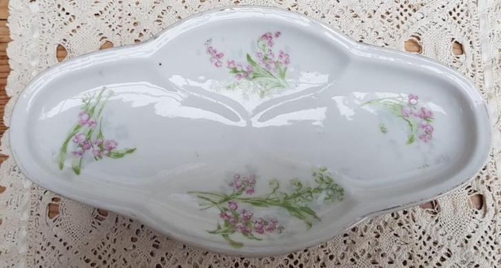 Frans brocante schaaltje, roze en witte lelietjes van dalen, Ophalen of Verzenden