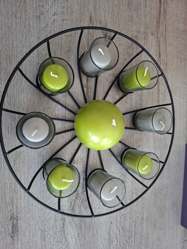 Decoratieve metalen kaarsenhouder met 9 kaarsen, Enlèvement, Neuf, Vert, Métal
