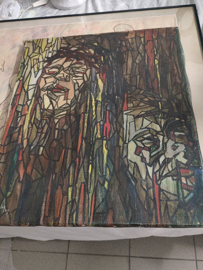 Jan lyben (1920-1963) atypisch werk cubisme 1959, Ophalen of Verzenden