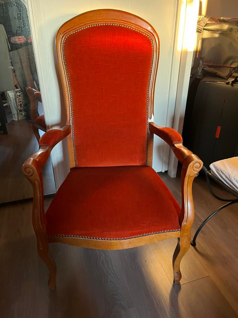 Knappe antieke zetel in mooi oranje velours, Antiek en Kunst, Ophalen