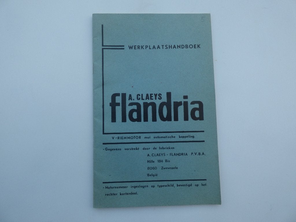 MANUEL D'ATELIER DU MOTEUR À COURROIE TRAPÉZOÏDALE FLANDRIA, Enlèvement ou Envoi, Utilisé