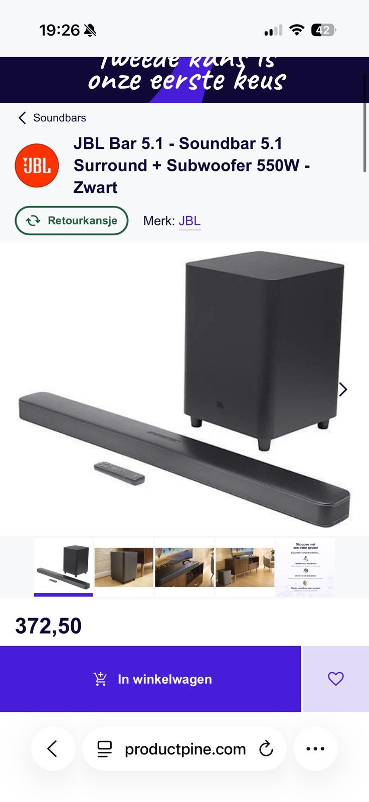 Barre de son JBL + subwoofer, Enlèvement, Comme neuf