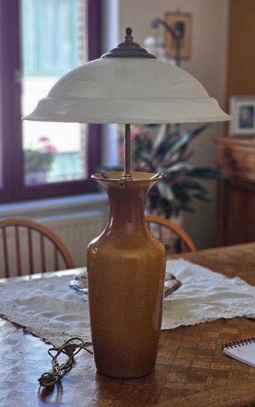 Lampe en verre et varra epais, Maison & Meubles, Comme neuf, Autres couleurs, Enlèvement, Art déco