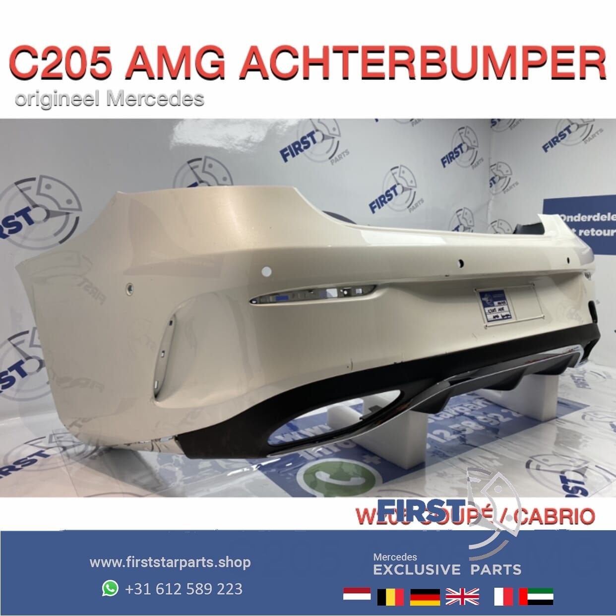 W205 C KLASSE COUPÉ CABRIO AMG ACHTERBUMPER WIT + DIFFUSER o, Gebruikt, -, Ophalen of Verzenden, Achter
