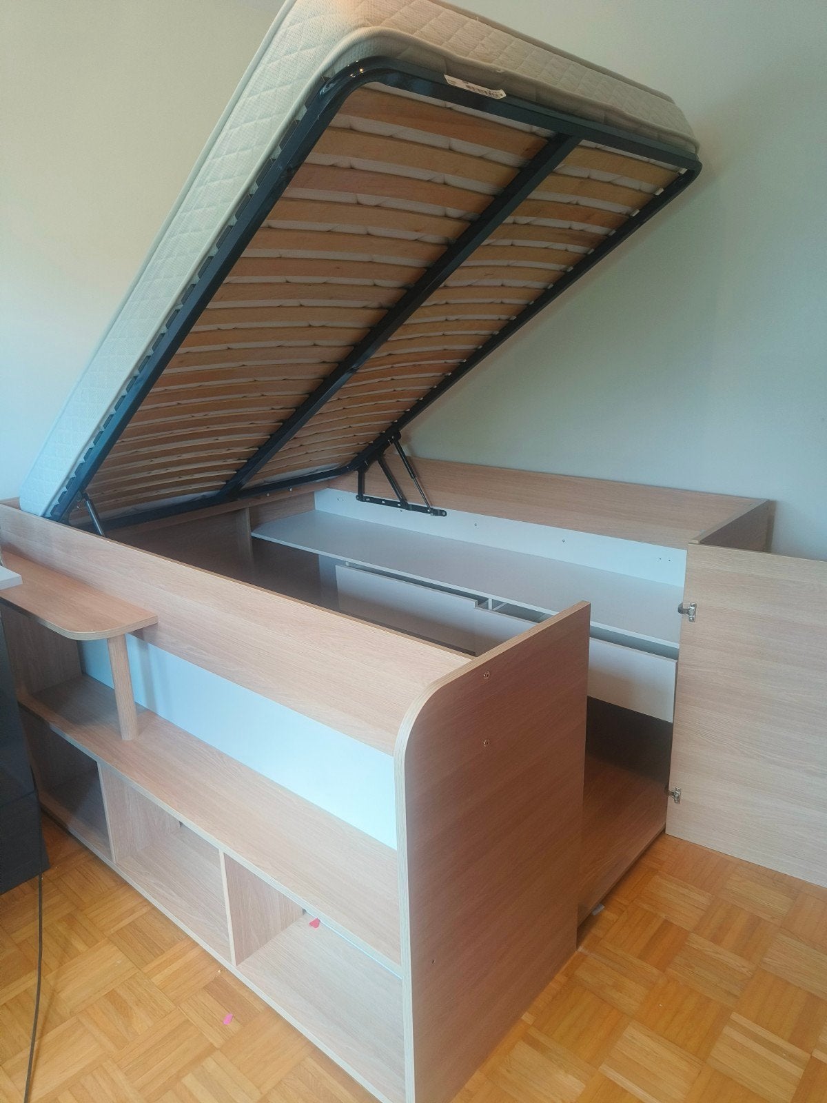 lit 2 personnes avec rangements, Maison & Meubles, Beige, Comme neuf, Enlèvement, 200 cm