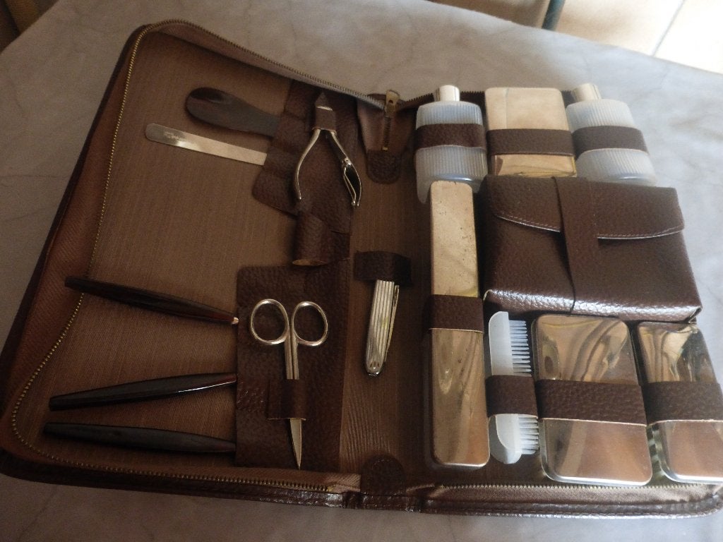 Bruine leren manicure- en toilettas voor heren, Ophalen of Verzenden