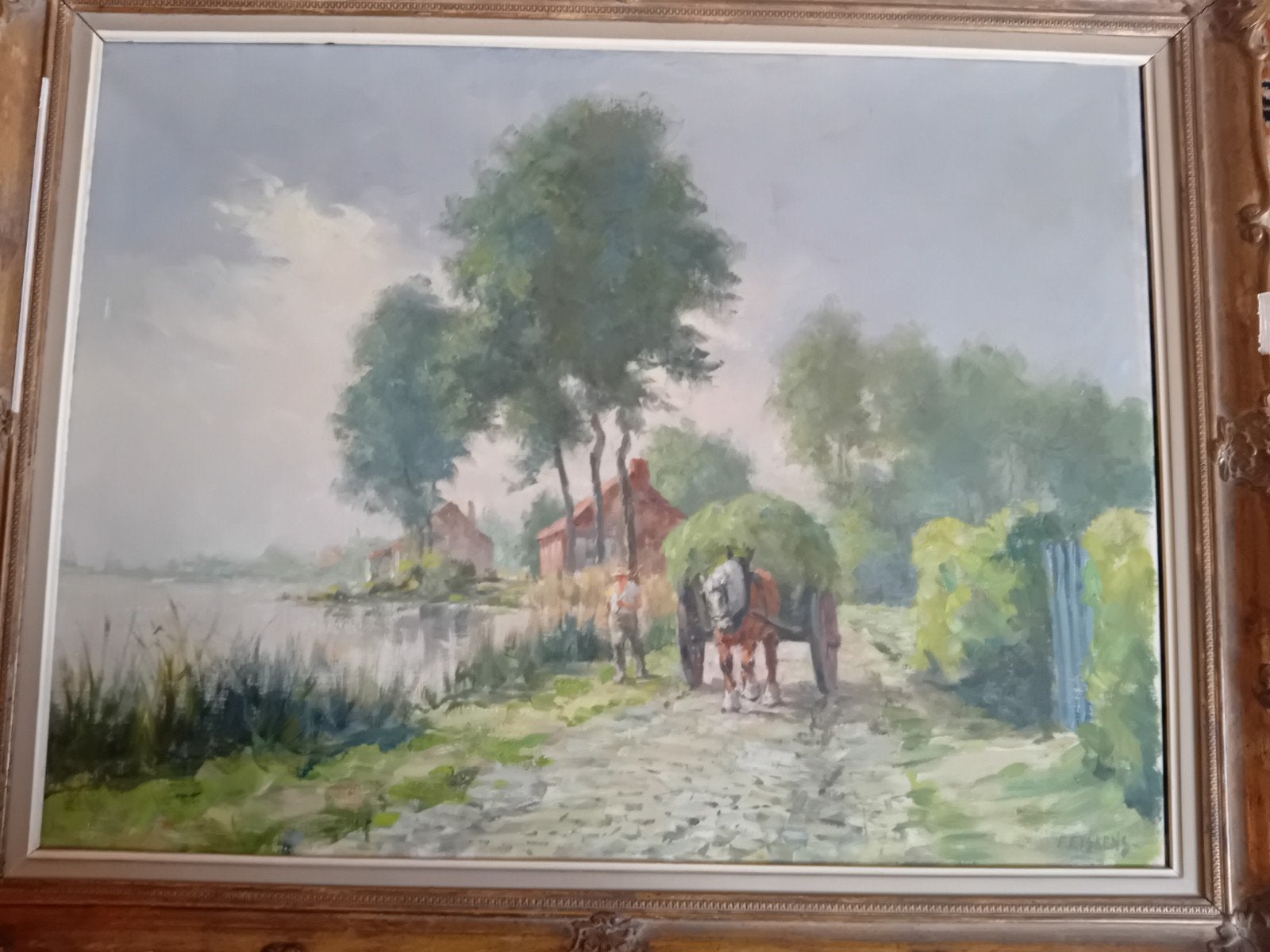 schilderij paard en kar Felix Eyskens, Ophalen, Dieren, Doek