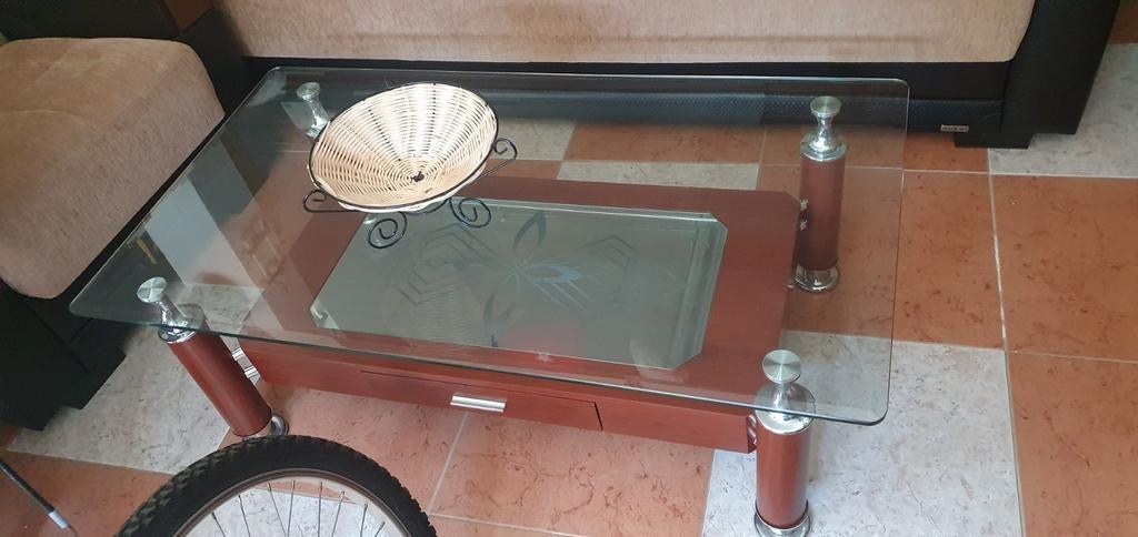 table basse en verre et en bois, Maison & Meubles, 100 à 150 cm, Moins de 50 cm, Verre, Enlèvement
