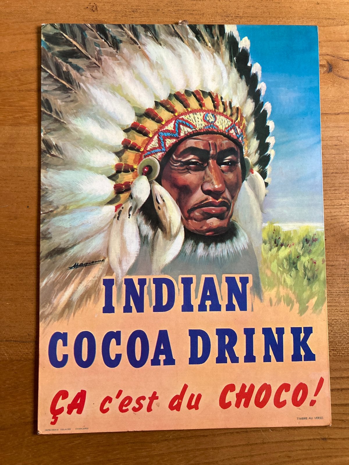 Vintage commercial van Indian Cacao Drink imp Delacre, Ophalen of Verzenden, Gebruikt