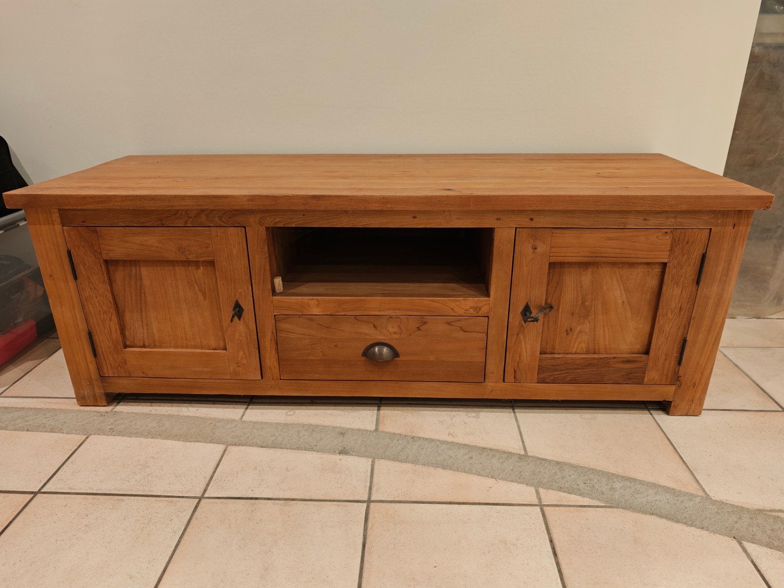 teak tv meubel "nieuw", Ophalen, 100 tot 150 cm, Teakhout, Nieuw