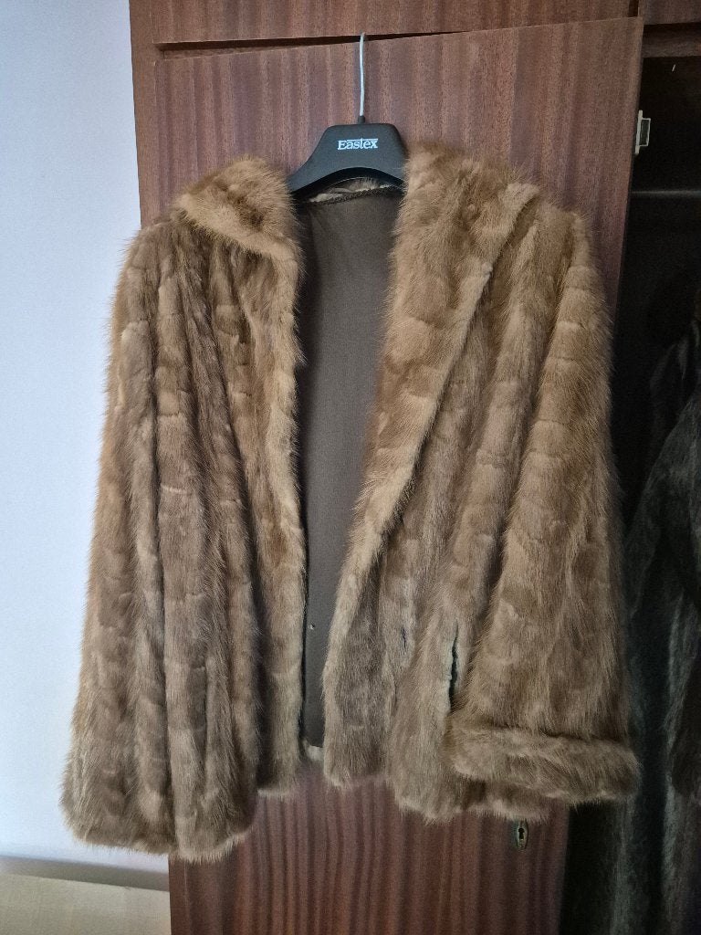 Vintage Honingbruine Korte Nertsjas / Stola Mantel (Mink), Kleding | Dames, Ophalen of Verzenden, Gedragen, Maat 38/40 (M), Bruin
