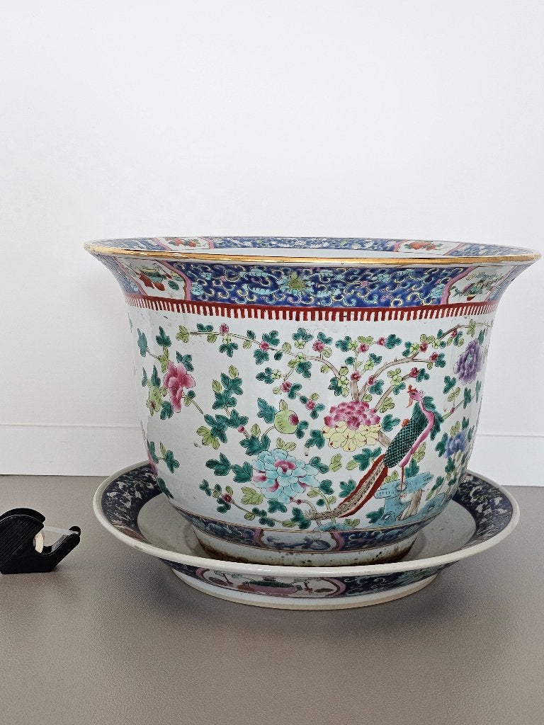 Grote vintage Chinese bloempot – rijk gedecoreerd – 47cm dia, Antiek en Kunst, Ophalen of Verzenden