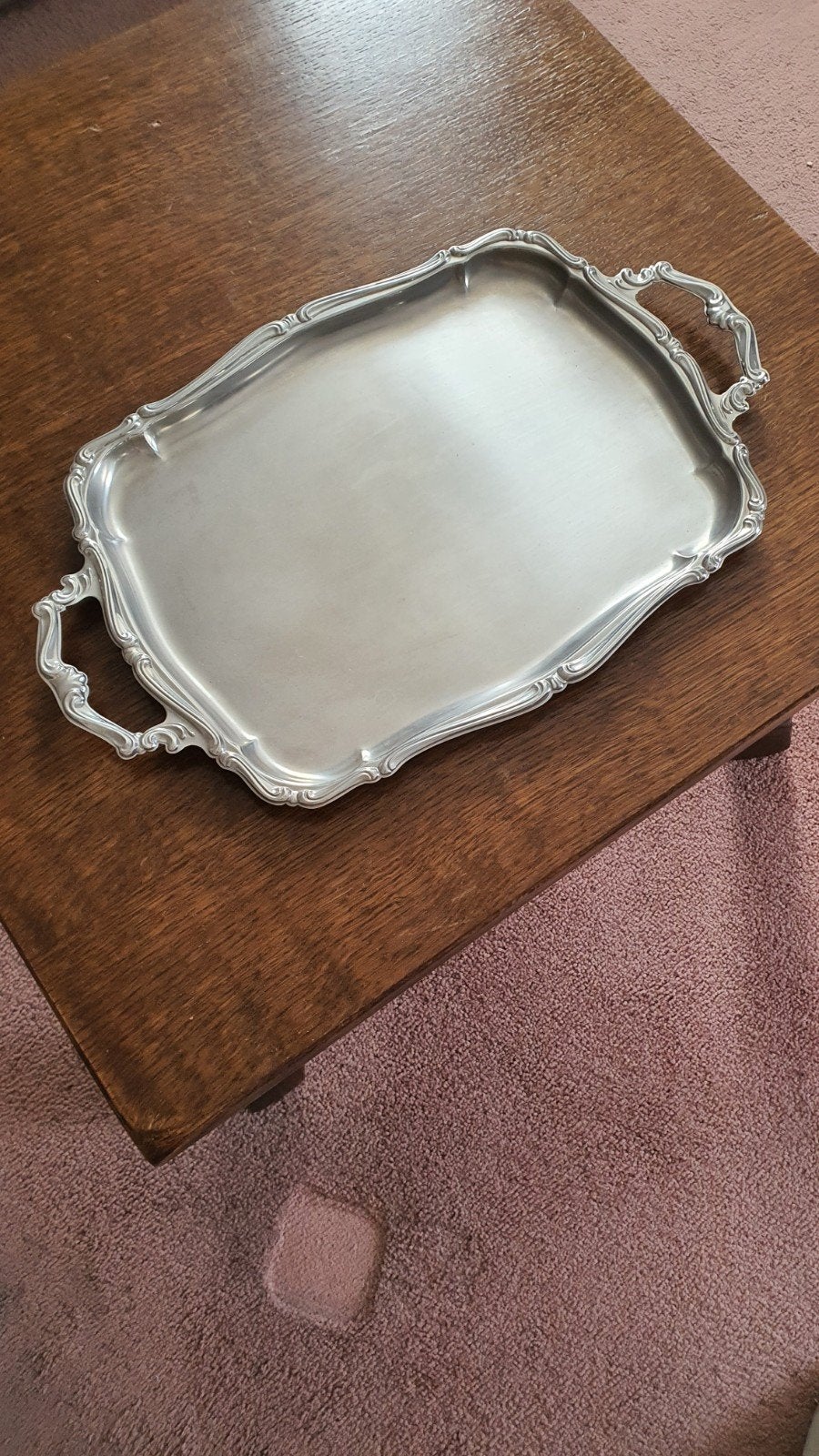 Antiek zilverkleurig dienblad met handvaten, Antiek en Kunst, Antiek | Schalen, Ophalen of Verzenden