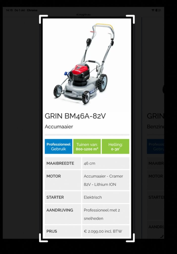 Mulch grasmaaier, Ophalen, Grin, Accu-grasmaaier, Zo goed als nieuw