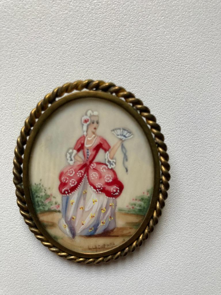 Broche portrait peint miniature ancienne, Envoi, Broche