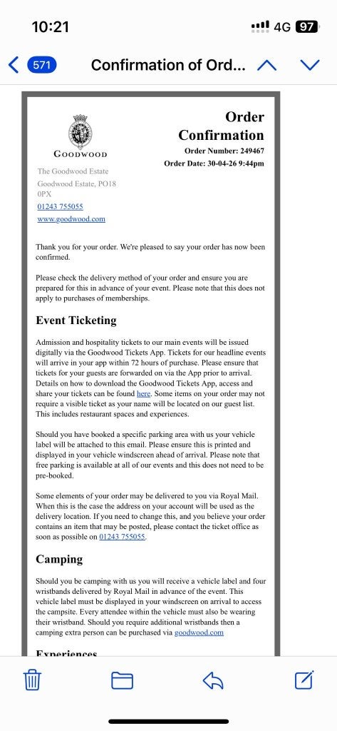 Goodwood Revival Tickets, Tickets & Billets, Deux personnes