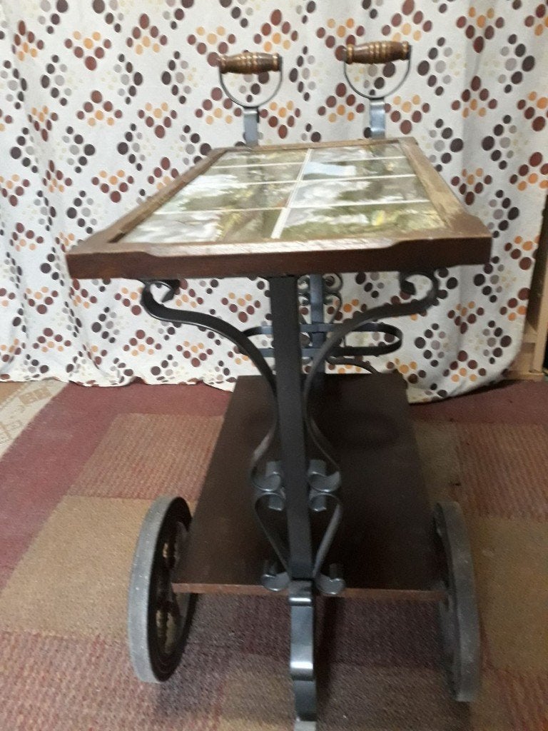 Rechthoekige trolley op wielen en flessenopslag, Ophalen
