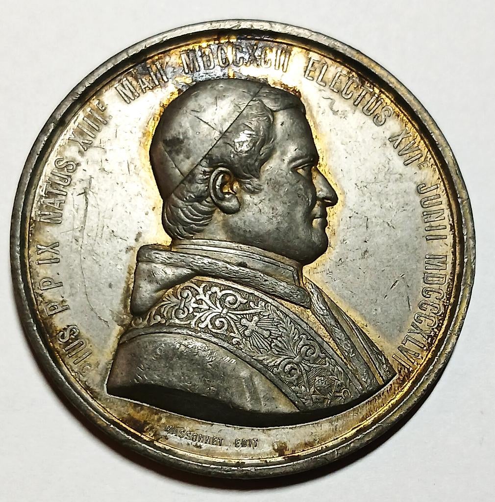 medaille tin 1869 Pius IX 1e vaticaans concilie, Postzegels en Munten, Ophalen of Verzenden, Overige materialen